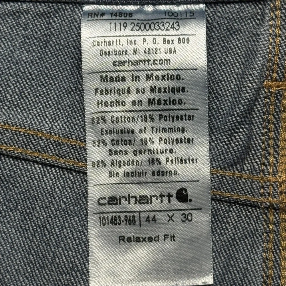 Carhartt Men Relaxed Fit Straight Leg Blue Denim Jeans 44x30 Med Wash 101483-968